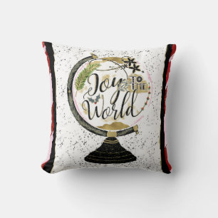 Coussin Joie au Monde Fête Mondiale Rayures Roses et Rouge