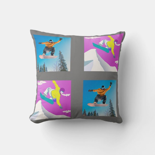 Coussin Joie de snowboard pour les ados ce Noël. (Recto)