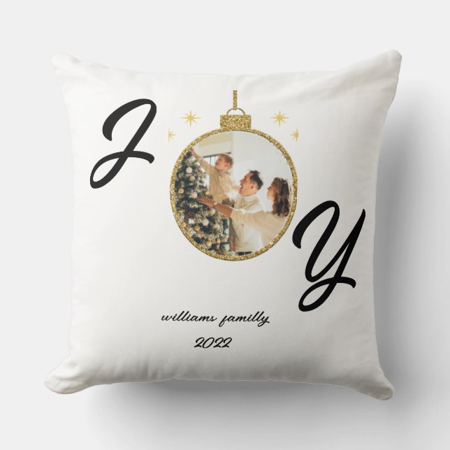 Coussin Joie Noël Nom de famille, photo Jeu d'oreiller (Recto)