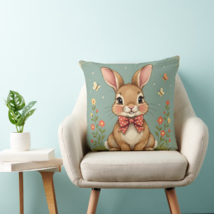Coussin Joli adorable lapin brun avec nœud papillon