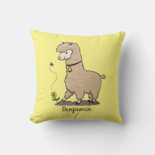 Coussin Joli alpaga joyeux avec dessin animé de papillon