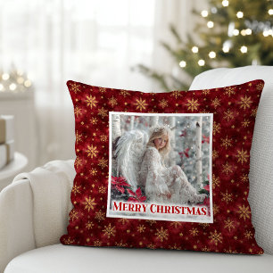 Coussin Joli Ange Rouge Or Noël Personnalisé Sur Mesure