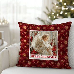 Coussin Joli ange victorien rouge or accent de Noël Xmas