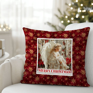 Coussin Joli ange vintage rouge or festive Noël