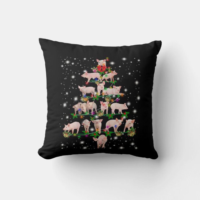 Coussin Joli Arbre De Noël De Cochon Couvert De Flamme De  (Recto)