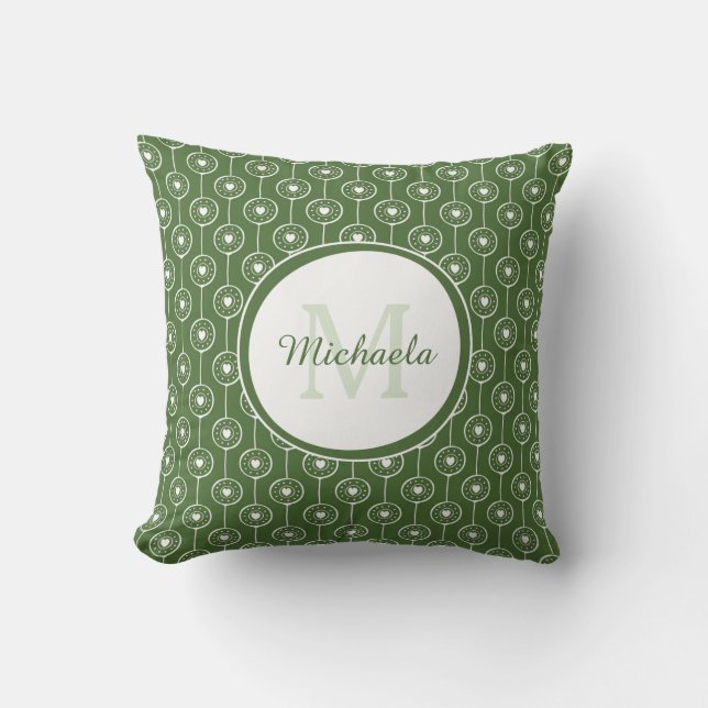 Coussin Joli arbre vert Monogramme Nom Points de coeur (Recto)