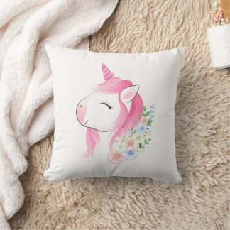 Coussin Joli bébé licorne aquarelle personnalisé Na