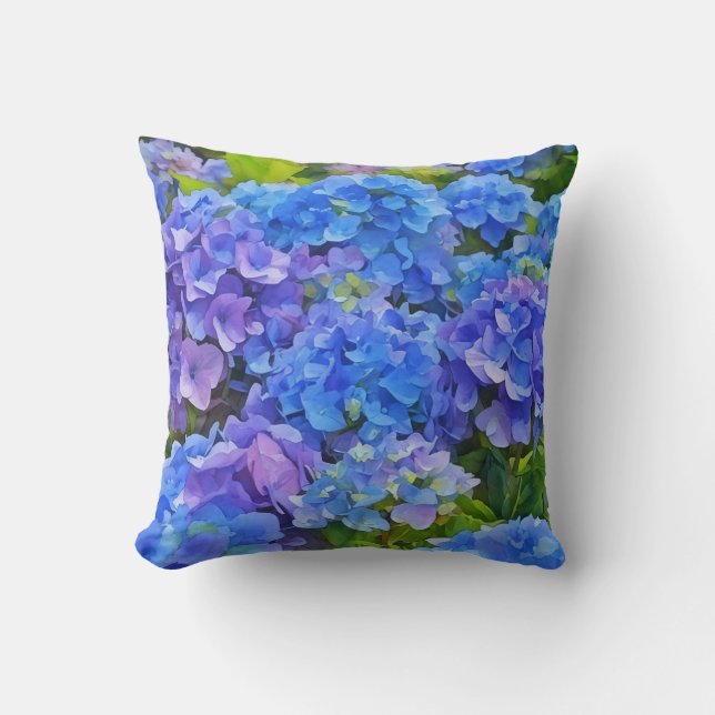 Coussin Joli Blue Hydrangea Fleurs Floral Art (Recto)