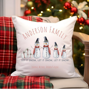 Coussin Joli bonhomme de neige au nom de famille personnal