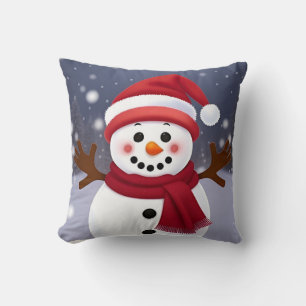 Coussin Joli bonhomme de neige avec écharpe rouge