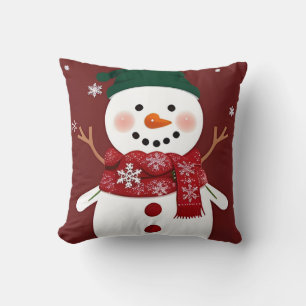Coussin Joli bonhomme de neige avec écharpe rouge