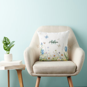 Coussin Joli bouquet de fleurs sauvages de printemps vert