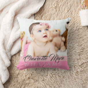 Coussin Joli Cadeau de Naissance Fille Rose Statistiques P