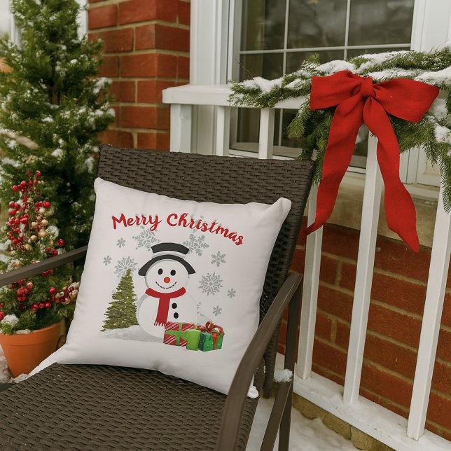 Coussin Joli Cartoon Snowman Noël (Add a cheerful touch to your porch with this festive snowman pillow)