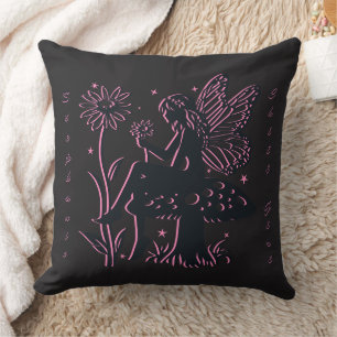 Coussin Joli champignon de fée et fille cool fleur