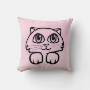 Coussin Joli chat aux grands yeux rose