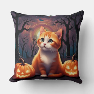 Coussin Joli chat d'Halloween Chat orange et blanc