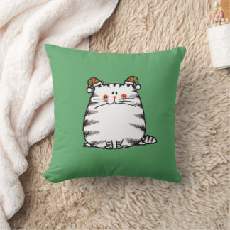 Coussin Joli Chat Grassouillet Deux Chapeaux de Noël