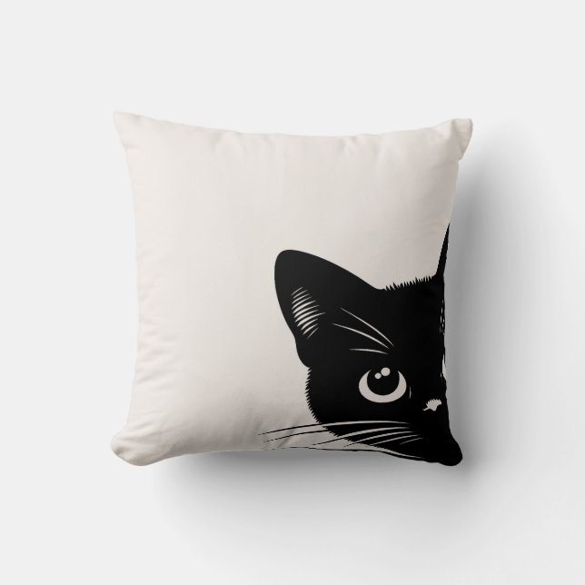 Coussin Joli Chat Noir qui Regarde (Recto)