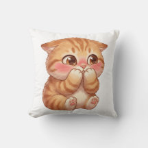 Joli Chat Orange Timide Rougissant Toile Murale d'