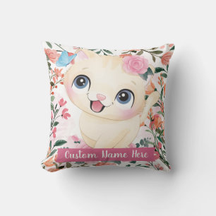 Coussin Joli Chat Roses Roses Rouges Fleurs Nom Personnali