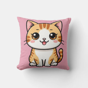 Coussin Joli Chat Tigré Orange de Dessin Animé