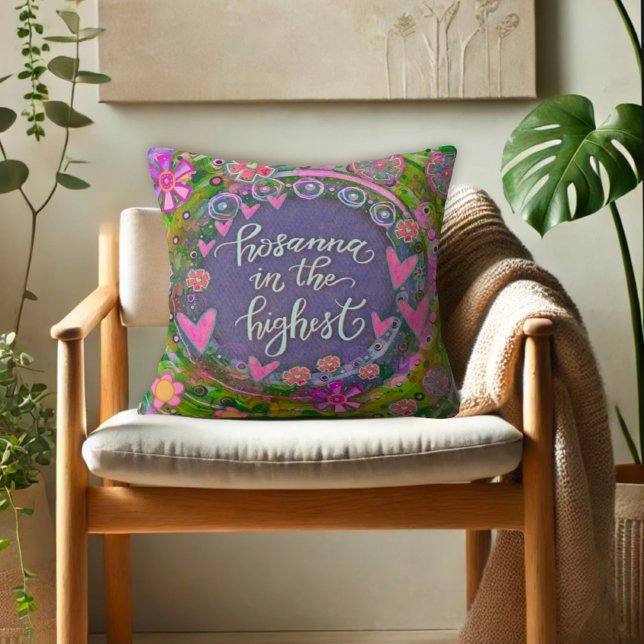 Coussin Joli Coeur rose Floral Hosanna Pâques (Créateur téléchargé)