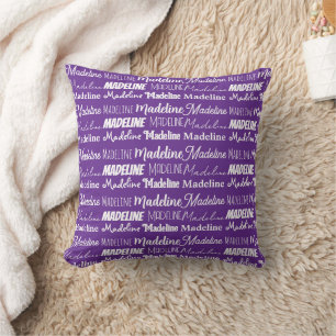 Coussin Joli Collage de Nom Personnalisable Violet