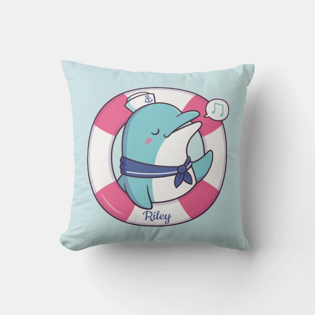 Coussin Joli Dauphin marin, Thème Nautique Enfants Décor (Recto)