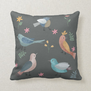 Coussin Joli design d'oiseaux et de fleurs