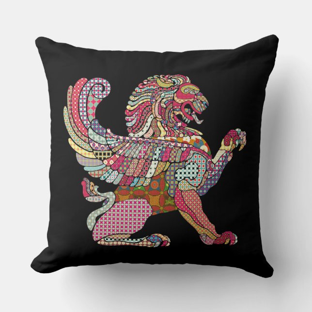 Coussin Joli dessin coloré d'un lion antique (Recto)