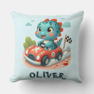 Coussin Joli Dino pilote conduisant une voiture rapide