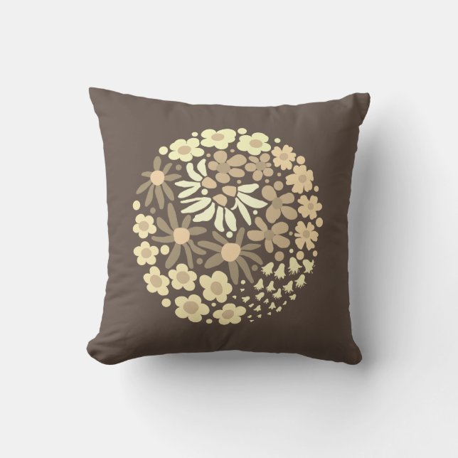 Coussin Joli Elégant Moderne Rétro Fleurs Beiges Brown (Recto)