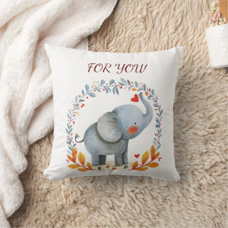 Coussin joli éléphant aquarelle peint