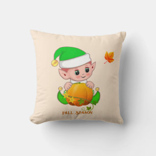 Coussin Joli elfe et citrouille sur beige clair