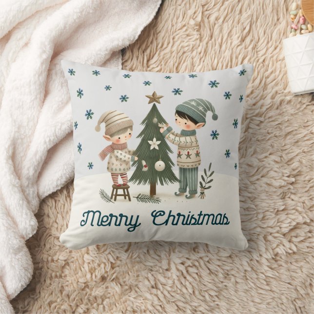 Coussin Joli Enfants Décorant Arbre de Noël Dessin (Couverture)