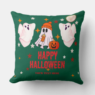 Coussin Joli fantôme et citrouille texte personnalisé Joye