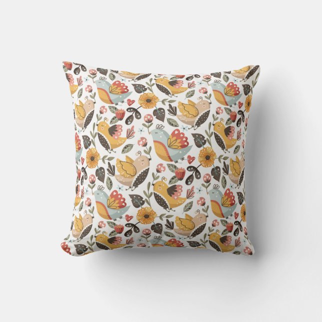 Coussin Joli Floral Birds Motif bohème (Recto)