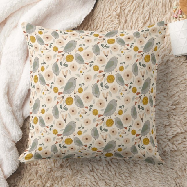 Coussin Joli Floral Botanique Oiseau mignon Motif (Couverture)