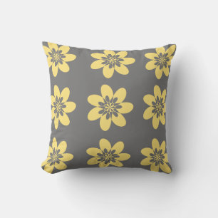 Coussin Joli Floral Jaune Sur Gris