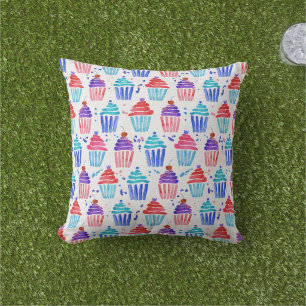 Coussin Joli gâteau patriote rouge blanc & bleu aquarelle