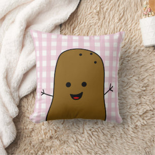 Coussin Joli Gingham Rose Pomme de Terre Brun Heureux