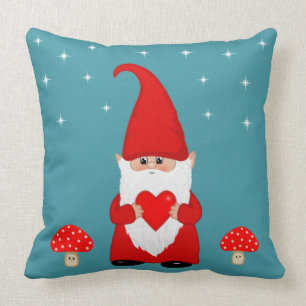 Coussin Joli gnome de Noël sur sarcelle