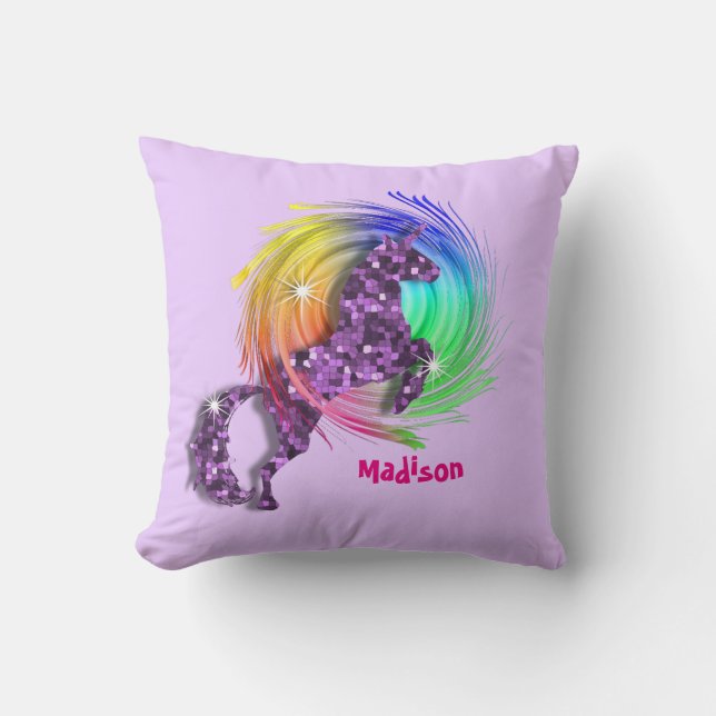 Coussin Joli Imaginaire Rainbow Unicorn Personnalisé (Recto)