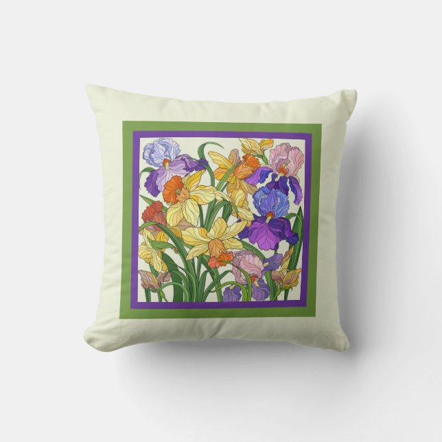 Coussin Joli iris floral, peint sur crème (Recto)
