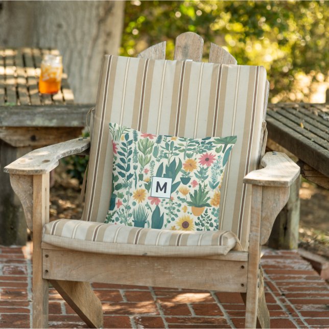 Coussin Joli Jardin Floral Monogrammé Fleurs Plantes (Chaise)