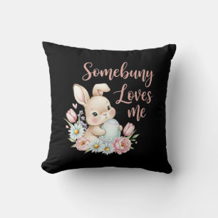 Coussin Joli lapin à l'aquarelle Œuf de Pâques et fleurs