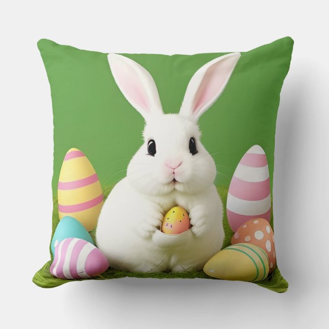 Coussin Joli Lapin De Pâques Avec Oeufs Décoratifs (Recto)