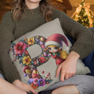 Coussin Joli Lutin de Noël Cuir Faux Brun Clair Festif P
