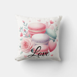 Coussin Joli Macaron Rose et Blanc & Cœurs Amour